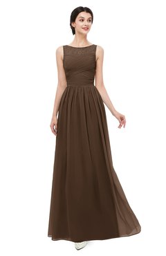 ColsBM Skyler Chocolate Brown Bridesmaid Dresses Sheer A-line Sleeveless Classic Ruching Zipper