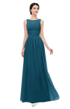 ColsBM Skyler Moroccan Blue Bridesmaid Dresses Sheer A-line Sleeveless Classic Ruching Zipper