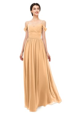 ColsBM Angel Apricot Bridesmaid Dresses Short Sleeve Elegant A-line Ruching Floor Length Backless