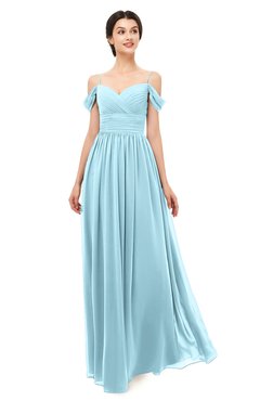 ColsBM Angel Aqua Bridesmaid Dresses Short Sleeve Elegant A-line Ruching Floor Length Backless