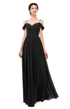 ColsBM Angel Black Bridesmaid Dresses Short Sleeve Elegant A-line Ruching Floor Length Backless