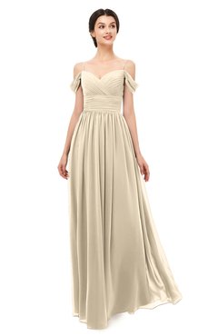 ColsBM Angel Champagne Bridesmaid Dresses Short Sleeve Elegant A-line Ruching Floor Length Backless