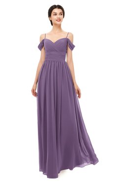 ColsBM Angel Chinese Violet Bridesmaid Dresses Short Sleeve Elegant A-line Ruching Floor Length Backless