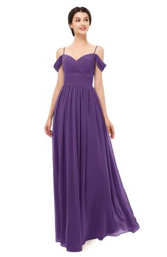 ColsBM Angel Dark Purple Bridesmaid Dresses Short Sleeve Elegant A-line Ruching Floor Length Backless