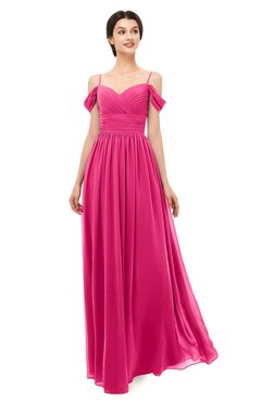 ColsBM Angel Fuschia Bridesmaid Dresses Short Sleeve Elegant A-line Ruching Floor Length Backless