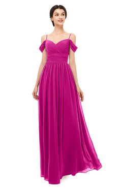 ColsBM Angel Hot Pink Bridesmaid Dresses Short Sleeve Elegant A-line Ruching Floor Length Backless