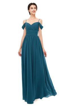 ColsBM Angel Moroccan Blue Bridesmaid Dresses Short Sleeve Elegant A-line Ruching Floor Length Backless