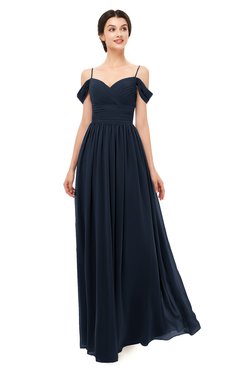 ColsBM Angel Navy Blue Bridesmaid Dresses Short Sleeve Elegant A-line Ruching Floor Length Backless