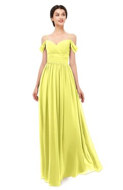 ColsBM Angel Pale Yellow Bridesmaid Dresses Short Sleeve Elegant A-line Ruching Floor Length Backless