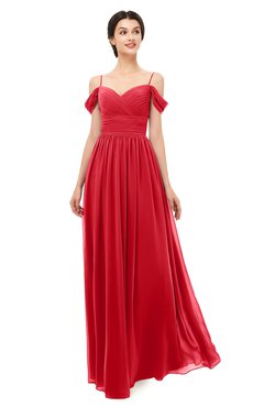 ColsBM Angel Red Bridesmaid Dresses Short Sleeve Elegant A-line Ruching Floor Length Backless