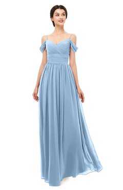 ColsBM Angel Sky Blue Bridesmaid Dresses Short Sleeve Elegant A-line Ruching Floor Length Backless