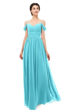 ColsBM Angel Turquoise Bridesmaid Dresses Short Sleeve Elegant A-line Ruching Floor Length Backless