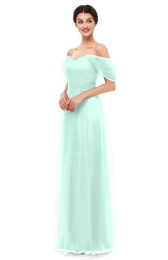 ColsBM Haven Aqua Bridesmaid Dresses Zip up Off The Shoulder Sexy Floor Length Short Sleeve A-line