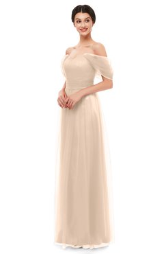 ColsBM Haven Beige Bridesmaid Dresses Zip up Off The Shoulder Sexy Floor Length Short Sleeve A-line