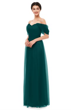ColsBM Haven Blue Green Bridesmaid Dresses Zip up Off The Shoulder Sexy Floor Length Short Sleeve A-line
