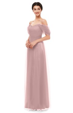 ColsBM Haven Blush Pink Bridesmaid Dresses Zip up Off The Shoulder Sexy Floor Length Short Sleeve A-line