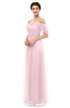 ColsBM Haven Blush Bridesmaid Dresses Zip up Off The Shoulder Sexy Floor Length Short Sleeve A-line