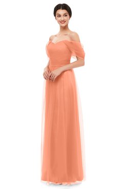 ColsBM Haven Canteloupe Bridesmaid Dresses Zip up Off The Shoulder Sexy Floor Length Short Sleeve A-line