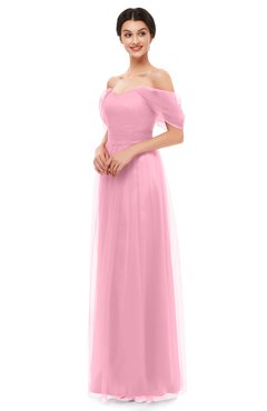 ColsBM Haven Carnation Pink Bridesmaid Dresses Zip up Off The Shoulder Sexy Floor Length Short Sleeve A-line
