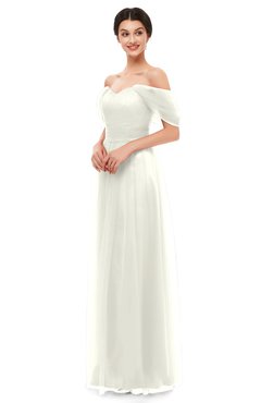 ColsBM Haven Cream Bridesmaid Dresses Zip up Off The Shoulder Sexy Floor Length Short Sleeve A-line