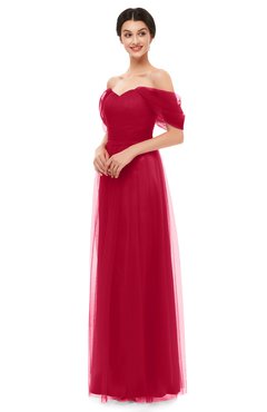 ColsBM Haven Dark Red Bridesmaid Dresses Zip up Off The Shoulder Sexy Floor Length Short Sleeve A-line