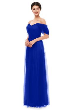 ColsBM Haven Electric Blue Bridesmaid Dresses Zip up Off The Shoulder Sexy Floor Length Short Sleeve A-line