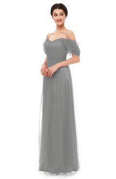 ColsBM Haven Flint Gray Bridesmaid Dresses Zip up Off The Shoulder Sexy Floor Length Short Sleeve A-line