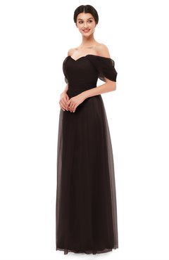 ColsBM Haven Fudge Brown Bridesmaid Dresses Zip up Off The Shoulder Sexy Floor Length Short Sleeve A-line