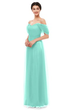 ColsBM Haven Mint Green Bridesmaid Dresses Zip up Off The Shoulder Sexy Floor Length Short Sleeve A-line
