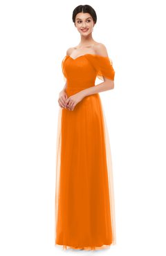 ColsBM Haven Orange Bridesmaid Dresses Zip up Off The Shoulder Sexy Floor Length Short Sleeve A-line