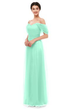 ColsBM Haven Pastel Green Bridesmaid Dresses Zip up Off The Shoulder Sexy Floor Length Short Sleeve A-line