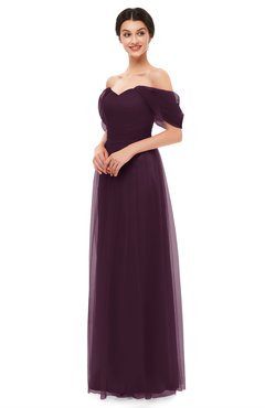 ColsBM Haven Plum Bridesmaid Dresses Zip up Off The Shoulder Sexy Floor Length Short Sleeve A-line