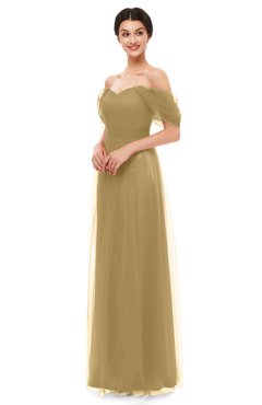 ColsBM Haven Prairie Sand Bridesmaid Dresses Zip up Off The Shoulder Sexy Floor Length Short Sleeve A-line