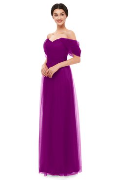 ColsBM Haven Purple Wine Bridesmaid Dresses Zip up Off The Shoulder Sexy Floor Length Short Sleeve A-line