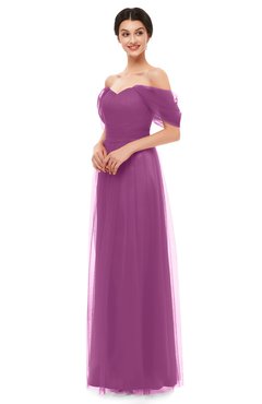ColsBM Haven Raspberry Bridesmaid Dresses Zip up Off The Shoulder Sexy Floor Length Short Sleeve A-line