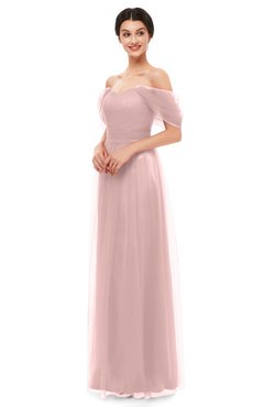 ColsBM Haven Silver Pink Bridesmaid Dresses Zip up Off The Shoulder Sexy Floor Length Short Sleeve A-line