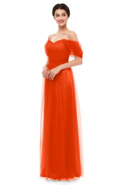 ColsBM Haven Spicy Orange Bridesmaid Dresses Zip up Off The Shoulder Sexy Floor Length Short Sleeve A-line