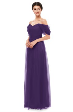 ColsBM Haven Violet Bridesmaid Dresses Zip up Off The Shoulder Sexy Floor Length Short Sleeve A-line
