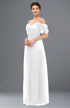 ColsBM Haven White Bridesmaid Dresses Zip up Off The Shoulder Sexy Floor Length Short Sleeve A-line