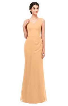 ColsBM Regina Apricot Bridesmaid Dresses Mature V-neck Sleeveless Buttons Zip up Floor Length