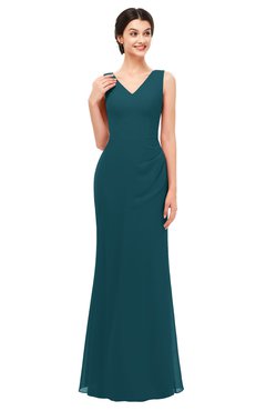 ColsBM Regina Blue Green Bridesmaid Dresses Mature V-neck Sleeveless Buttons Zip up Floor Length