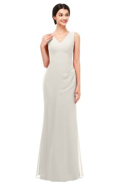 ColsBM Regina Off White Bridesmaid Dresses Mature V-neck Sleeveless Buttons Zip up Floor Length