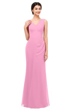 ColsBM Regina Pink Bridesmaid Dresses Mature V-neck Sleeveless Buttons Zip up Floor Length