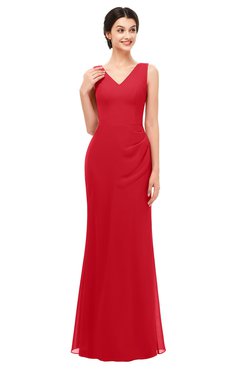 ColsBM Regina Red Bridesmaid Dresses Mature V-neck Sleeveless Buttons Zip up Floor Length