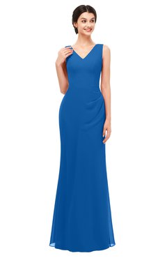 ColsBM Regina Royal Blue Bridesmaid Dresses Mature V-neck Sleeveless Buttons Zip up Floor Length