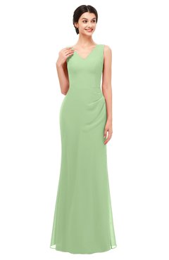 ColsBM Regina Sage Green Bridesmaid Dresses Mature V-neck Sleeveless Buttons Zip up Floor Length