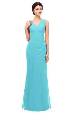 ColsBM Regina Turquoise Bridesmaid Dresses Mature V-neck Sleeveless Buttons Zip up Floor Length