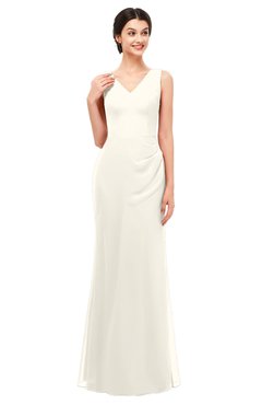 ColsBM Regina Whisper White Bridesmaid Dresses Mature V-neck Sleeveless Buttons Zip up Floor Length
