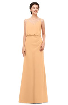 ColsBM Sasha Apricot Bridesmaid Dresses Column Simple Floor Length Sleeveless Zip up V-neck