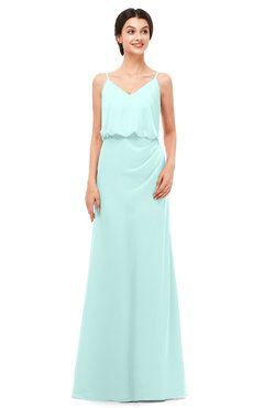 ColsBM Sasha Blue Glass Bridesmaid Dresses Column Simple Floor Length Sleeveless Zip up V-neck